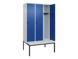 locker met bank,HxBxD 2120x1200x815mm,3vak,vak B 400mm,draaigrendel - 2