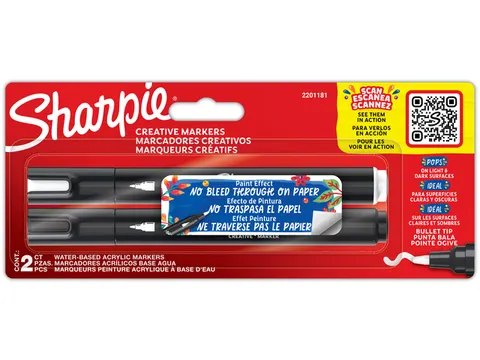 Viltstift Sharpie Creatieve marker zwart wit blister à 2 stuks