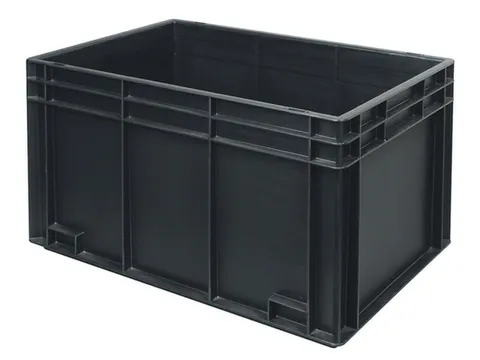 ESD-stapelbak,HxLxB 420x600x400mm,80l,PP,zwart,Wanden gesloten