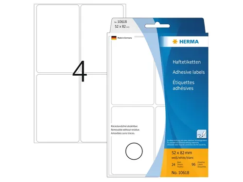 HERMA 10618 Verwijderbare universele etiketten 52x82mm Wit 96 stuks
