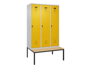 locker met bank,voor scheiding van kleding,HxBxD 2120x1200x815mm,3vak - 2