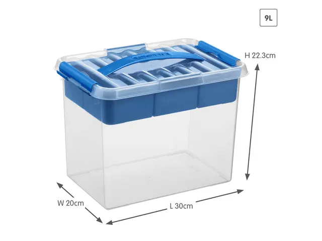 Q-line opbergbox 9L met bakje transparant blauw - 30x20x22,3cm