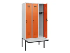 locker met bank,HxBxD 1950x900x815mm,3vak,vak B 300mm,draaigrendel
