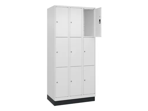 lockerkast,HxBxD 1950x900x500mm,3x3vakken,vak B 300mm,cil.-slot,sokkel