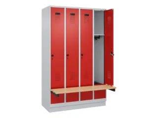 locker met bank,HxBxD 1950x1200x815mm,4vak,vak B 300mm,draaigrendel - 1
