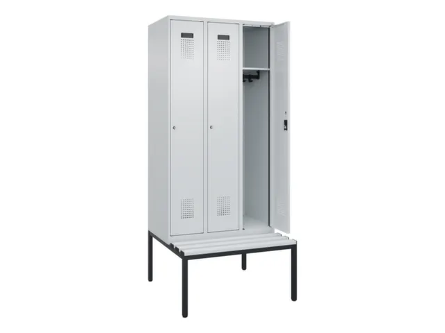locker met bank,HxBxD 2120x900x815mm,3vak,vak B 300mm,cilinderslot