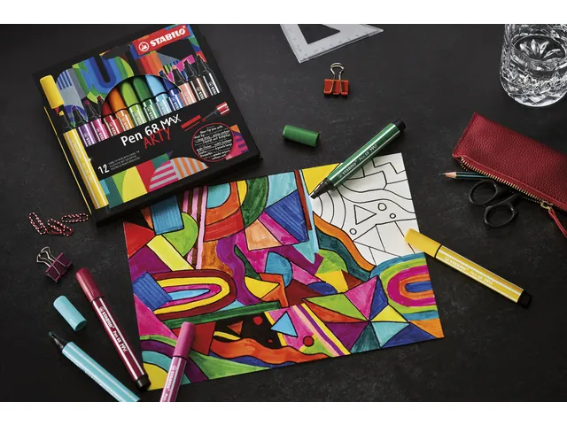 Viltstift STABILO Pen 68 /12 Max Arty assorti etui à 12 stuks