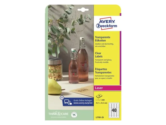 Etiket Avery L7781-25 45.7x25.4 transparant 1000st