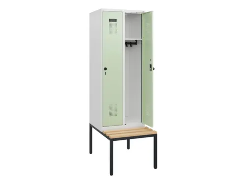 locker met bank,HxBxD 1950x600x815mm,2vak,vak B 300mm,draaigrendel