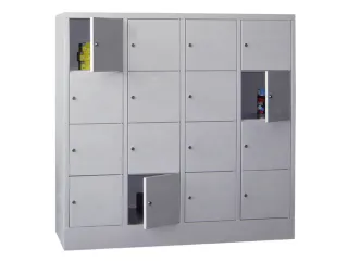 lockerkast,HxBxD 1518x1600x500mm,4x4vakken,RAL7035,front RAL5012 - 1