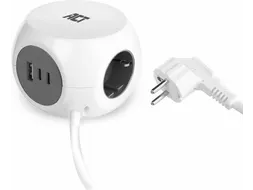 Stekkerblok ACT 3 voudig inclusief 2x USB C en A 1.5 meter wit/grijs
