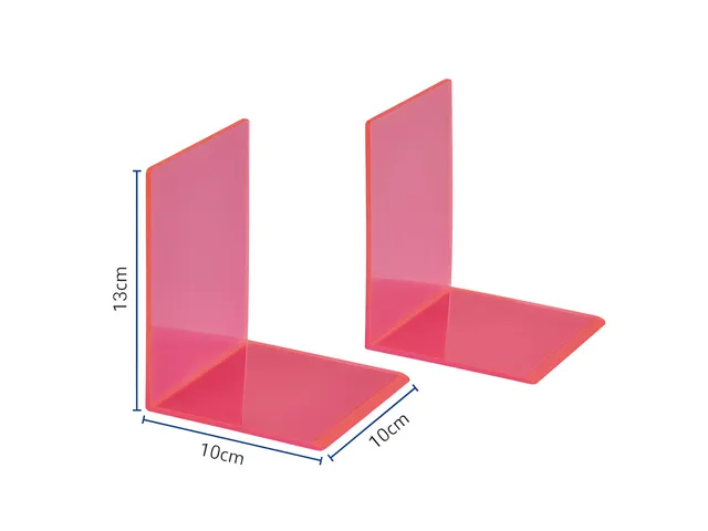 Boekensteun MAUL 10x10x13cm acryl set 2 neon rood transparant