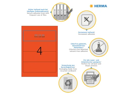 Herma 4297 Rugetiket 192x61mm Rood permanent klevend 400 stuks