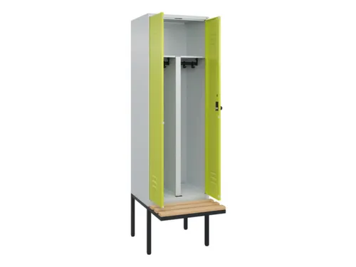 PBM-locker met bank,HxBxD 2120x600x815mm,2vak,vak B 300mm,draaigrendel