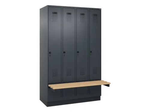 locker met bank,HxBxD 1950x1200x815mm,4vak,vak B 300mm,draaigrendel