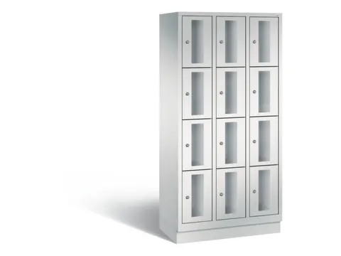 Lockerkast 1800x900x500mm 3x4 vakken Cilinderslot, Sokkel, RAL7035