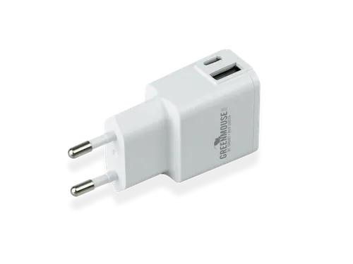 Oplader Green Mouse USB-C 1x en USB-A 1x wit blisterverpakking