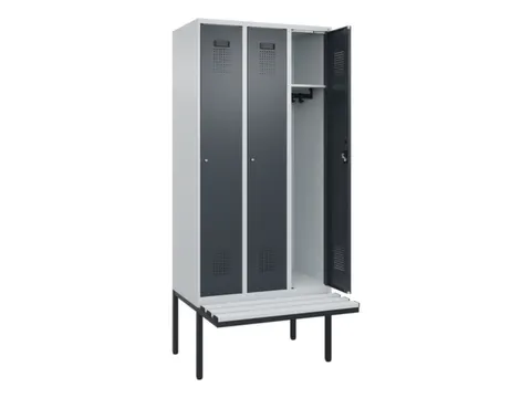 locker met bank,HxBxD 2120x900x815mm,3vak,vak B 300mm,cilinderslot