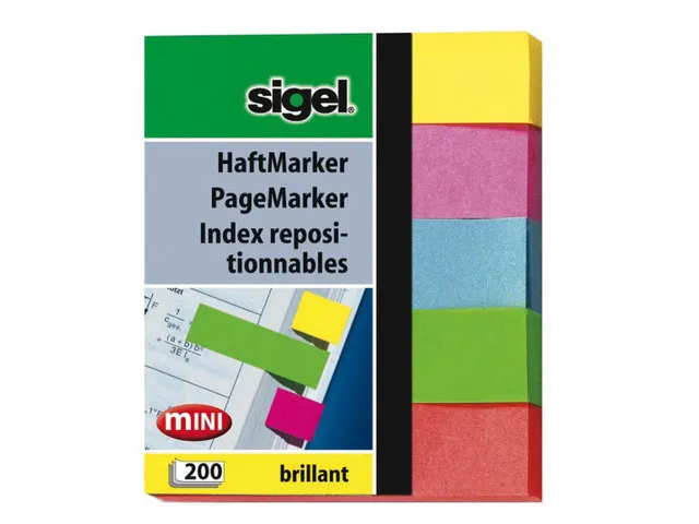 Indexeringsstrookjes Sigel mini brilliant 5-kleurig assorti maat stroo