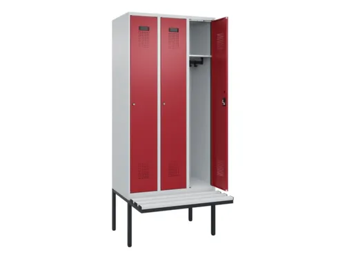 locker met bank,HxBxD 2120x900x815mm,3vak,vak B 300mm,cilinderslot