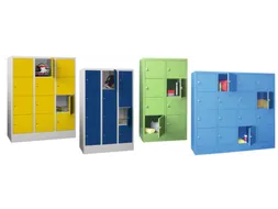 lockerkast,HxBxD 1850x900x500mm,3x5vakken,RAL7035,front RAL3000