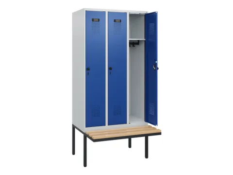 locker met bank,HxBxD 1950x900x815mm,3vak,vak B 300mm,draaigrendel