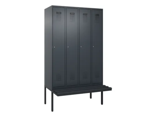 locker met bank,HxBxD 2120x1200x815mm,4vak,vak B 300mm,cilinderslot