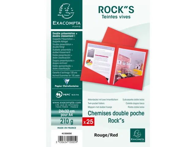 25 Dossiermappen Met Dubbel Tas Rock''s 220 Rood A