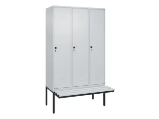 locker met bank,HxBxD 2120x1200x815mm,3vak,vak B 400mm,draaigrendel - 1