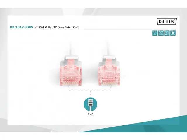 CAT 6 U-UTP Slim patchkabel Cu LSZH AWG 28/7 Lengte 3m Grijs