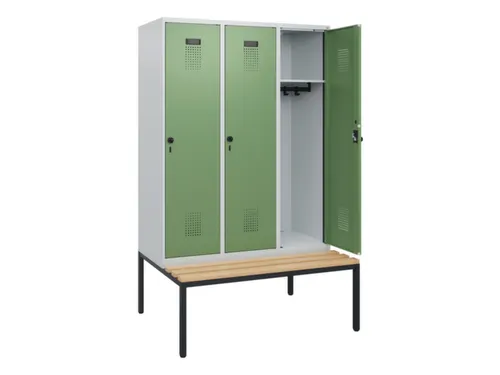locker met bank,HxBxD 1950x1200x815mm,3vak,vak B 400mm,draaigrendel