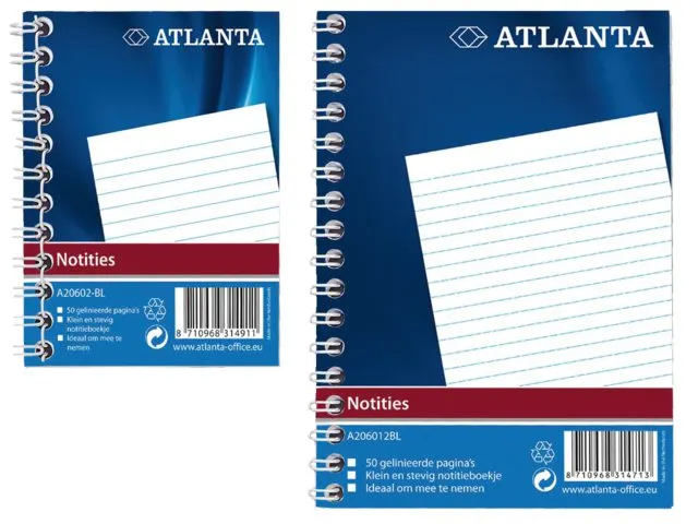 Carnet de notes spirale latérale Atlanta A6 ligné 100 feuilles