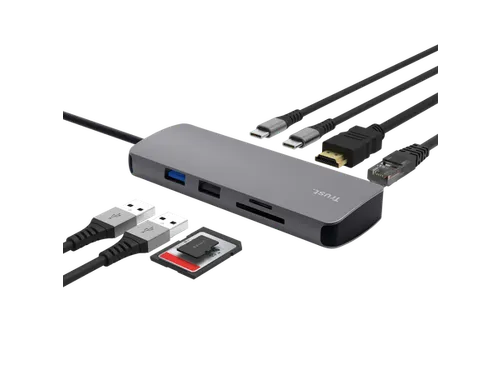 Trust 25672 Dalyx 8-in-1 adapter met meerdere poorten Grijs