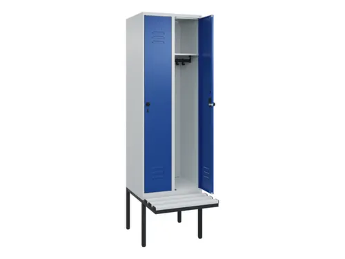 locker met bank,HxBxD 2120x600x815mm,2vak,vak B 300mm,draaigrendel