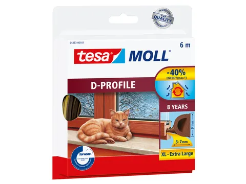 Tochtstrip Tesa Moll 05393 D profiel 9mmx6m bruin