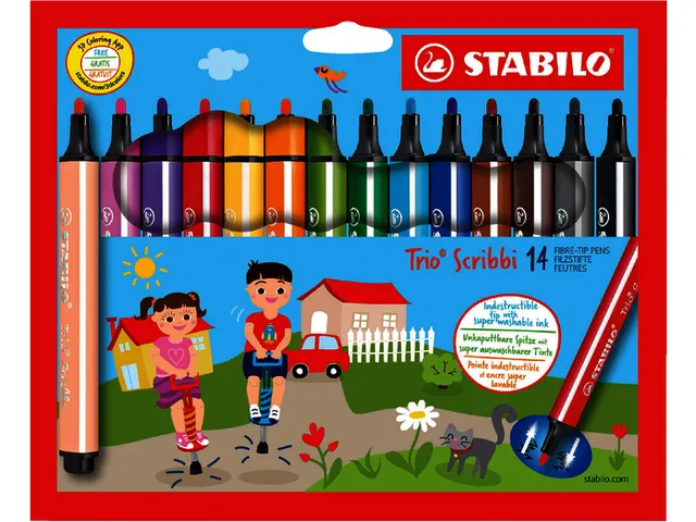 Viltstift STABILO Trio Scribbi 368/14 assorti etui à 14 stuks