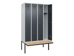 locker met bank,HxBxD 2120x1200x815mm,4vak,vak B 300mm,cilinderslot