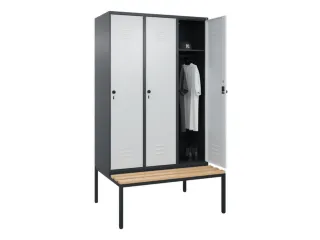 locker met bank,HxBxD 2120x1200x815mm,3vak,vak B 400mm,draaigrendel - 3