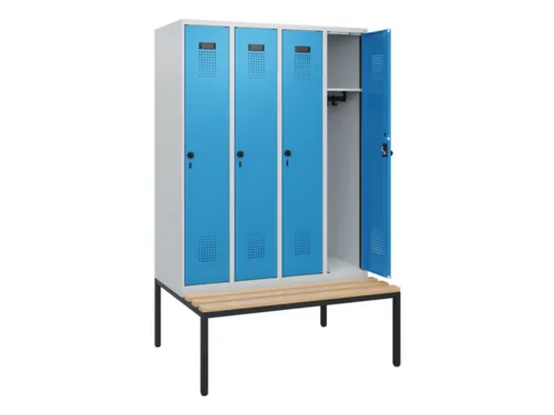 locker met bank,HxBxD 1950x1200x815mm,4vak,vak B 300mm,draaigrendel