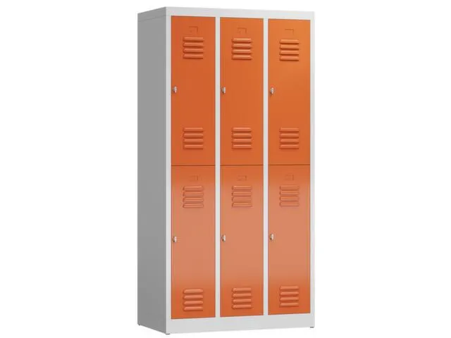 Dubbeldekse garderobekast 1800x870x500mm 3x2vak klink RAL7035 RAL3000