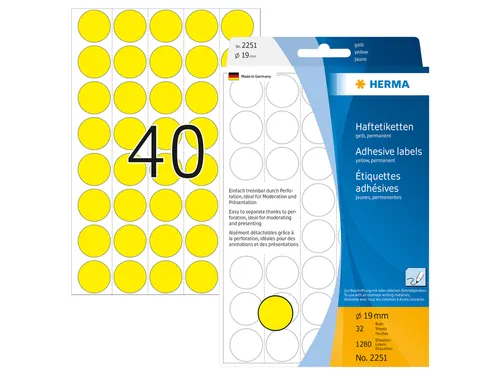 HERMA 2251 Multipurpose etiketten Rond 19mm Geel 1280 stuks