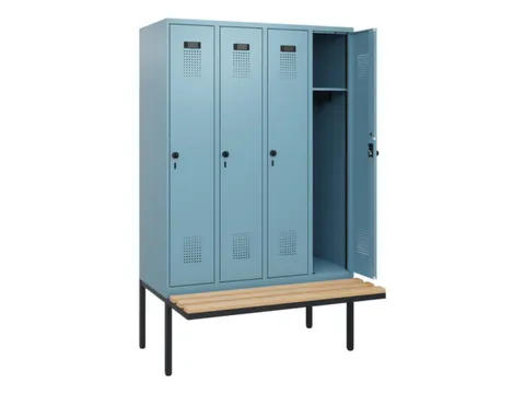 locker met bank,HxBxD 1950x1200x815mm,4vak,vak B 300mm,draaigrendel