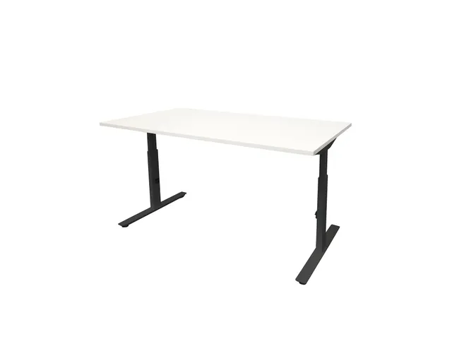 Bureau Linesto Plus Hoogte instelbaar 160x80cm Krijtwit, T-poot Zwart