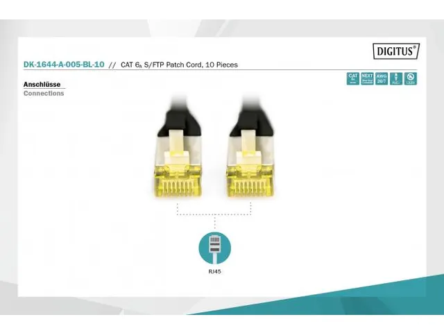 CAT 6A S-FTP patchkabel Cu LSZH AWG 26/7 Lengte 0,5m 10 stuks Zwart