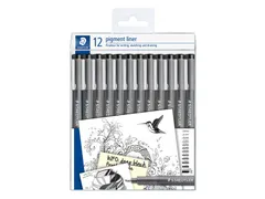 Fineliner Staedtler Pigment 308 zwart set à 12 lijnbreedtes