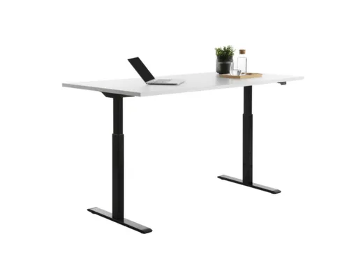 Elektrisch ihv bureau,HxBxD 700-1200x1800x800mm,blad wit,T-voet zwart