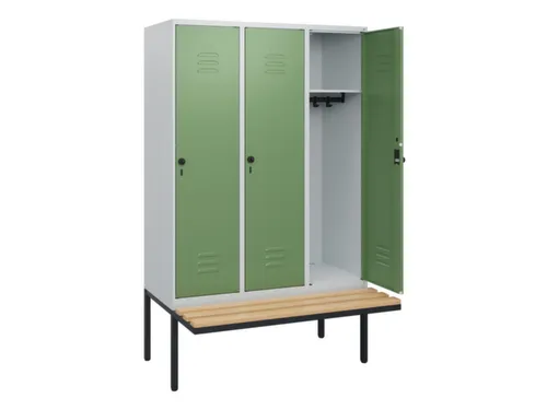 locker met bank,HxBxD 1950x1200x815mm,3vak,vak B 400mm,draaigrendel