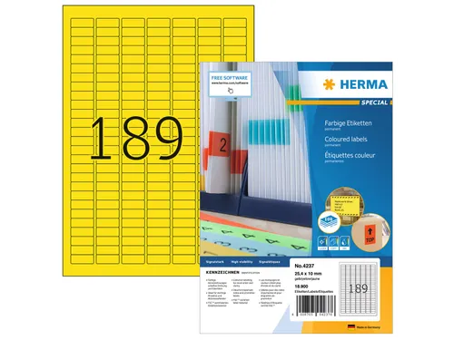 HERMA 4237 Gekleurde etiketten A4 25,4x10mm Geel 18900 stuks