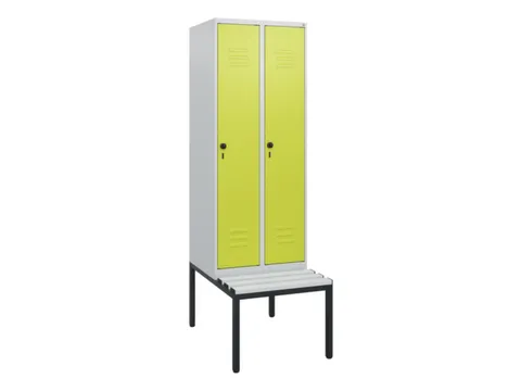 locker met bank,HxBxD 1950x600x815mm,2vak,vak B 300mm,draaigrendel