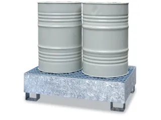 Opvangbak Staal 1250x820x340mm Voor 2x200l Vaten Rooster Verzinkt - 1